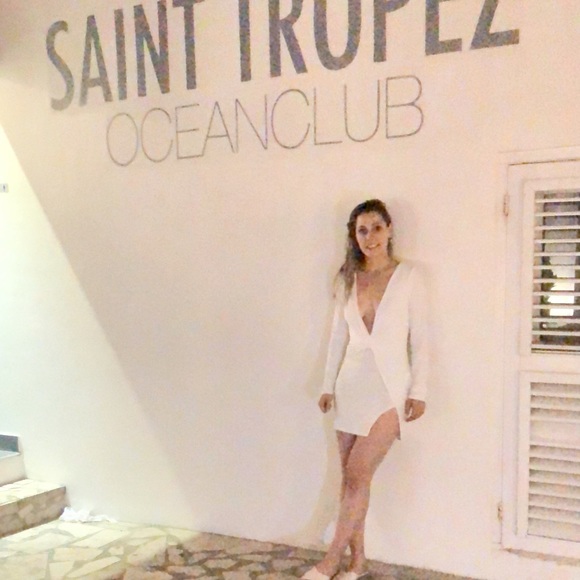 Girls Night Out: White Plunge Neckline Mini Dresss